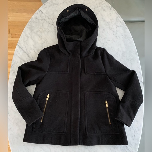 Zara black ‘wool’ jkt with brown faux fur hood (removable) gold zips size L - Picture 12 of 15